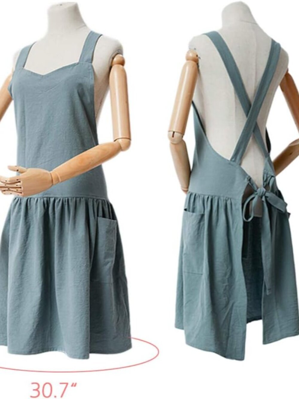 Cotton Linen Cross Back Apron for Women with Pockets for Painting Gardening Yell - Picture 2 of 5